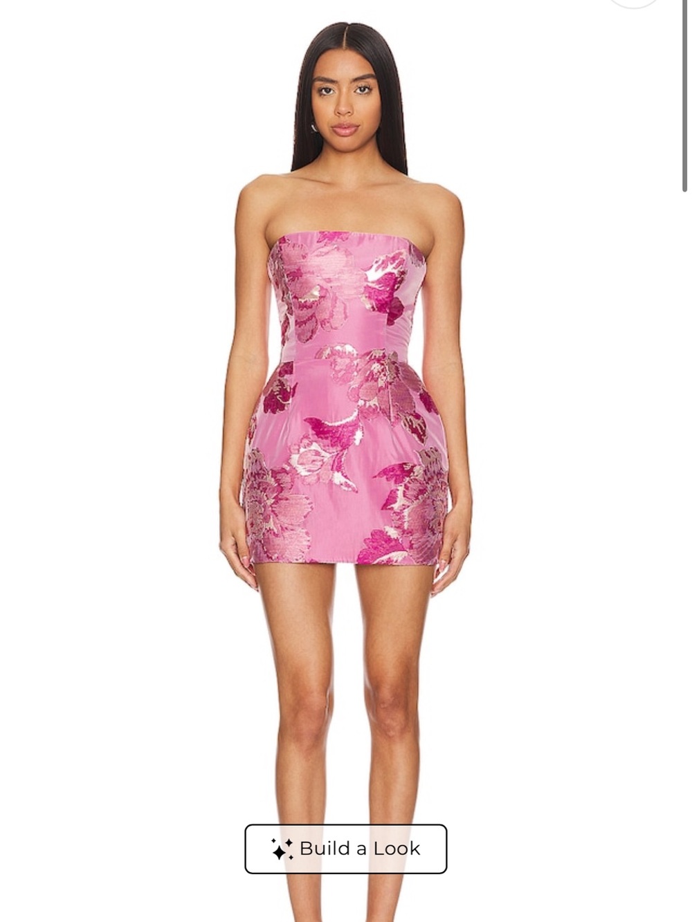 Katie May Strapless Pink Floral Jacquard Mini Dress